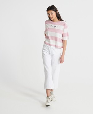 Superdry Harper Stripe Boxy Női Pólók Rózsaszín | BAKGY6714